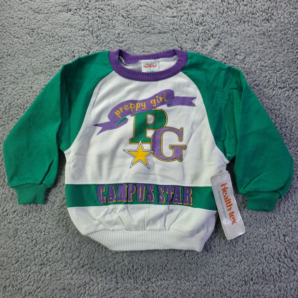 Vintage Health-tex Girls Green Campus Star Sweatshirt Size 4 NWT Made in USA